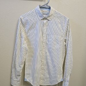 Express Blue and Cream Casual Button Down Shirt